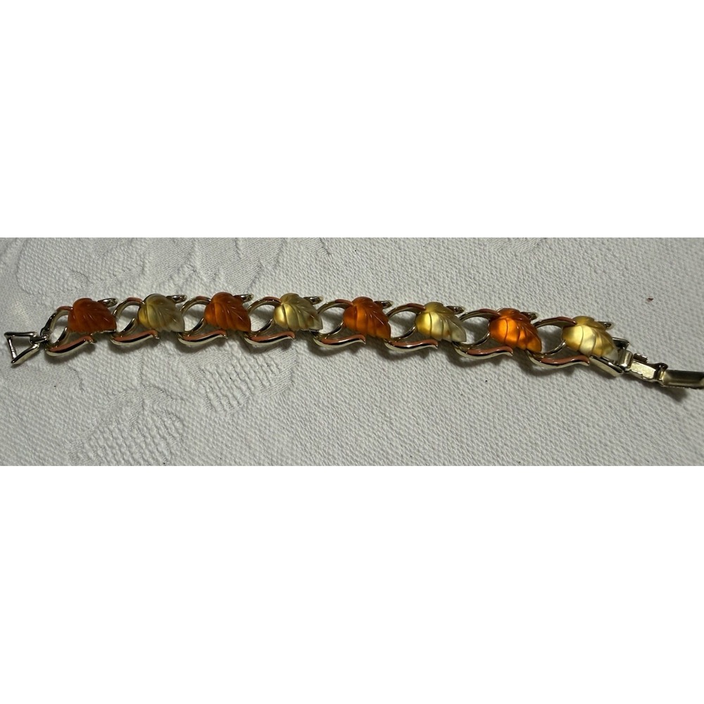 Vintage Estate STAR Art Deco Orange Yellow Carved Lucite Enamel Bracelet